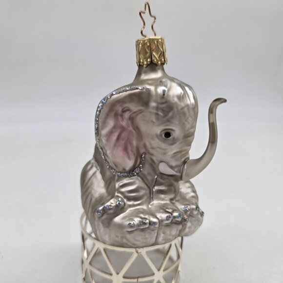 Inge Glass Elephant Ornament With Glitter Accents West Germany 3.5" - Picture 1 of 6